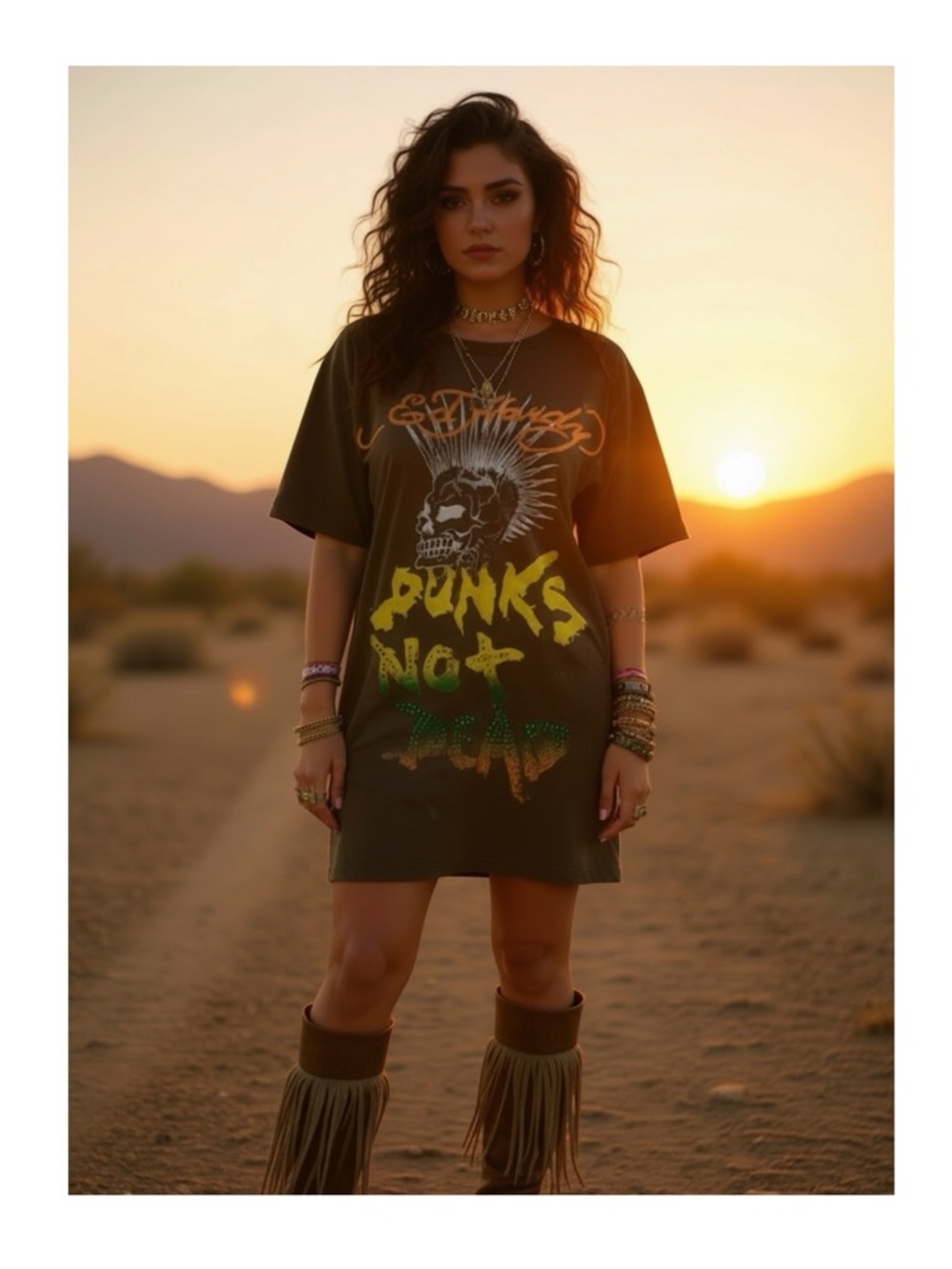 new Ed Hardy ☻︎ Punks Not Dead ☻︎ Barefoot Tee T Shirt Dress ☻︎ Tattoo Crystals